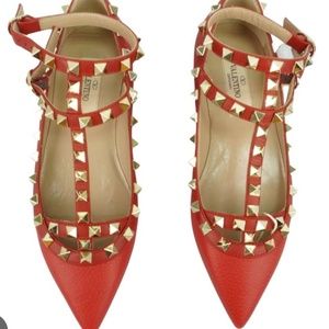 Valentino Caged Rockstud Flats Red 39.5